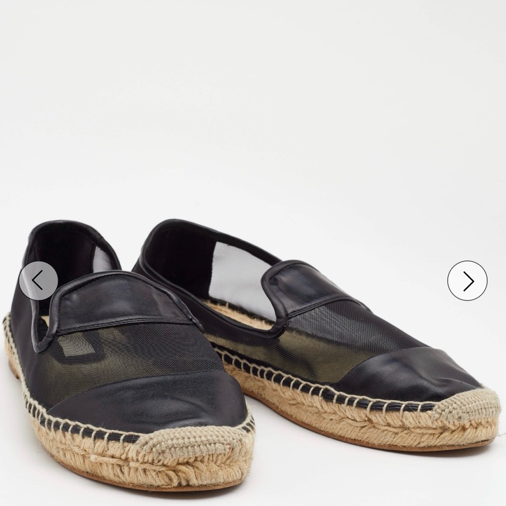Stella McCartney Black Faux Leather and Mesh Sheer Panel Espadrilles - Picture 10 of 14